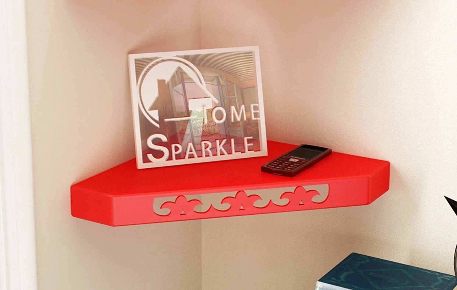 Triangular Wooden Corner Wall Shelves for Living Room Office and Bedroom Red