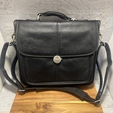 OEM Dell Laptop Case Black Leather Briefcase Multi Compartment Padded Strap