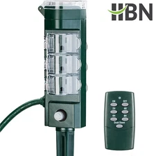 HBN Outdoor Power Strip Timer with Photocell (w Remote Control) Countdown Timer