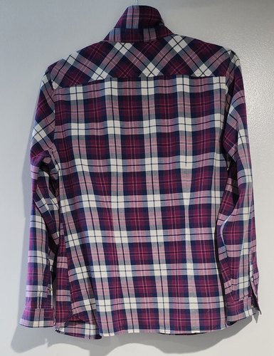 Camisa con botones a cuadros de algodón y lana LL Bean para mujer azul púrpura manga larga talla M - Imagen 3 de 11