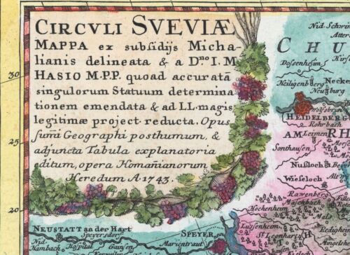 1743 Konstanz Württemberg Swabia + antique map by Homann ~ 25" x 20" full color - Picture 2 of 6