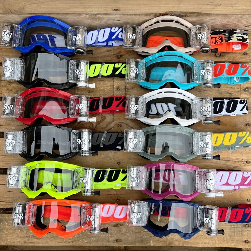 100% PERCENT STRATA 2 MOTOCROSS GOGGLE FULLY LOADED RNR 48MM WVS ROLL-OFF SYSTEM