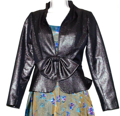 Rickie Freeman Teri Jon Brown Wool Blend Sparkly Formal Bow Jacket Blazer Size:6 - Picture 2 of 5