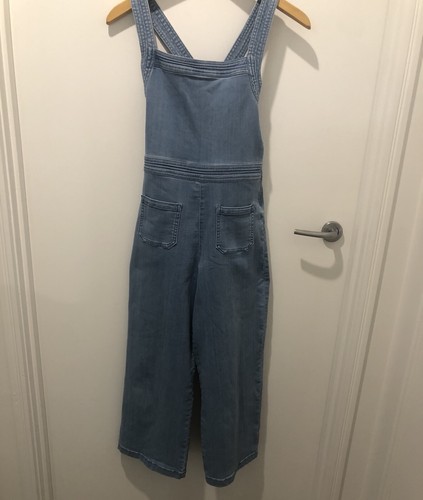 Ladies XS 6 8 Stretch fitted sexy Overalls All-in-one Denim 3/4 Jeans wide Leg