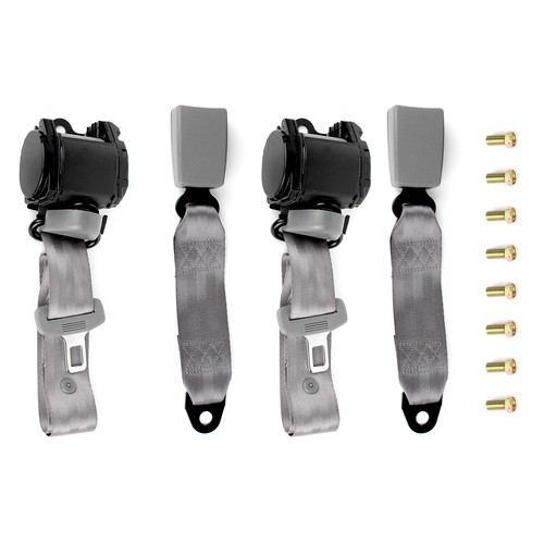 2 Pack Gray Universal 3 Point Retractable Adjustable Car Safety Seat Belt Kit - Picture 2 of 7
