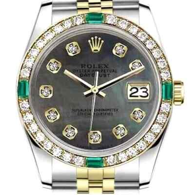 Rolex Datejust 31 mm Black Mother Of Pearl Diamond Dial Diamond & Emerald Bezel