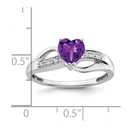 14k White Gold 0.74 Ct Amethyst and Diamond Heart Ring for Women Size 7 - Picture 3 of 8