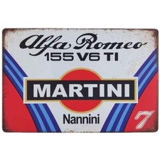 Insegna Targa Vintage Alfa Romeo 155 V6 TI Martini Nannini 30x20cm in Metallo