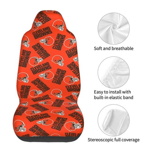 2pcs Cleveland Browns Elastic Car Seat Covers Car Front Rear Printed Seat Cover - Picture 3 of 9