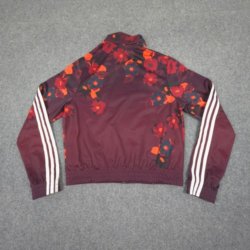 Adidas Jacket Womens 10 Red Floral Her Studio Long Sleeve Mock Neck Logo Size 10 - Picture 6 of 10