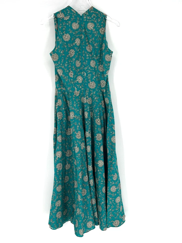 Vtg Liz Claiborne Dress Womens 8 Blue Floral Paisley Sundress Milkmaid Retro - Image 2 of 4