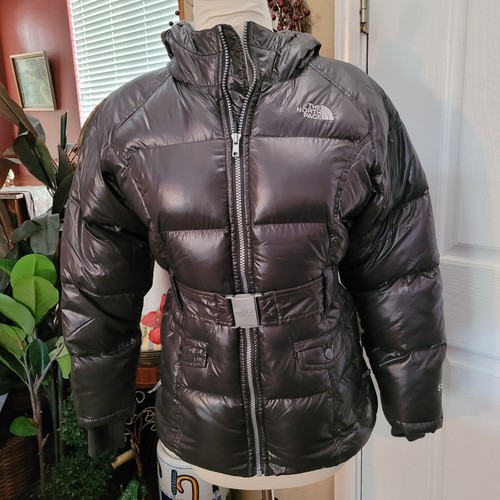 Girls The North Face Puffer Jacket Gray Hood Hoodie Size 14 16 Large 550 Belt - Picture 3 of 12