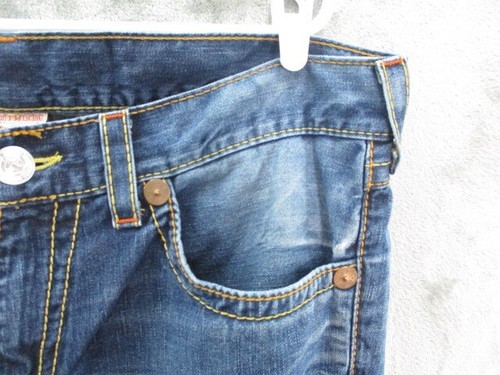 True Religion Jeans Mens 38x31 Blue Flap Pocket Embroidered Made In USA - Picture 4 of 19