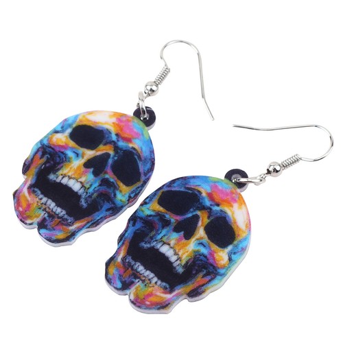 Acrylic Halloween Gary Skull Skeleton Earrings Dangle Jewelry For Women Kid Gift - Picture 3 of 5