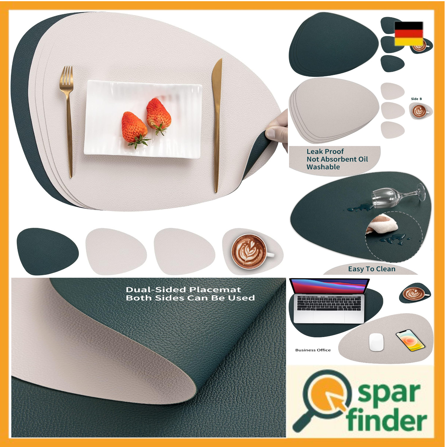 Leder und Untersetzer Tischset, Abwaschbar Doppelseitig