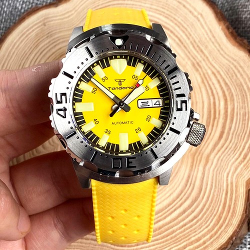 Reloj automático para hombre Monster 42 mm Tandorio amarillo NH36A cristal zafiro - Imagen 6 de 10