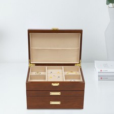 Retro Jewelry Organizer 3 Layers Rings Necklaces Bracelet Display Cabinet Box