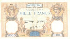 1000 Francs Ceres And Mercury 23/12/1937 TTB (227)