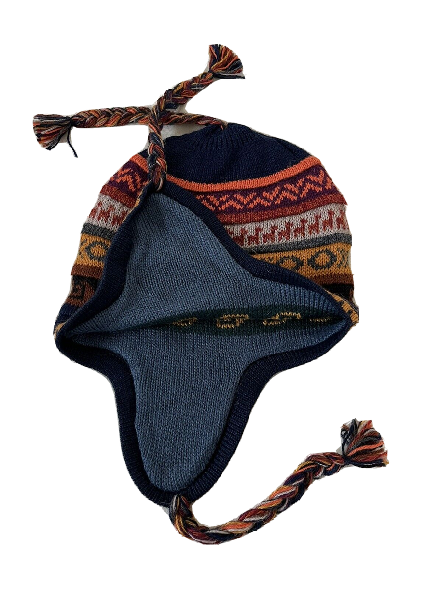 dark blue w ski blue adult reversible size peruvian alpaca chullo