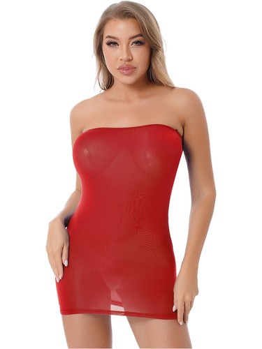 Women’s Sheer Strapless Pencil Dress Tight-fitting Mini Stretchy Dress Nightwear - Picture 19 of 77