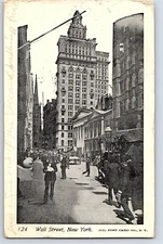 C1900 Postcard Wall Street New York City NY Horse & Carts On The Street Post '05