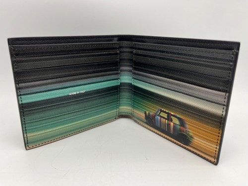 Paul Smith MINI 'Blur' Signature Stripe Billfold Black Leather Wallet - Picture 1 of 20