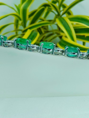Natural Green Emerald Bracelet 925 Silver Oval Cut Dainty White CZ Bracelet - Picture 9 of 9