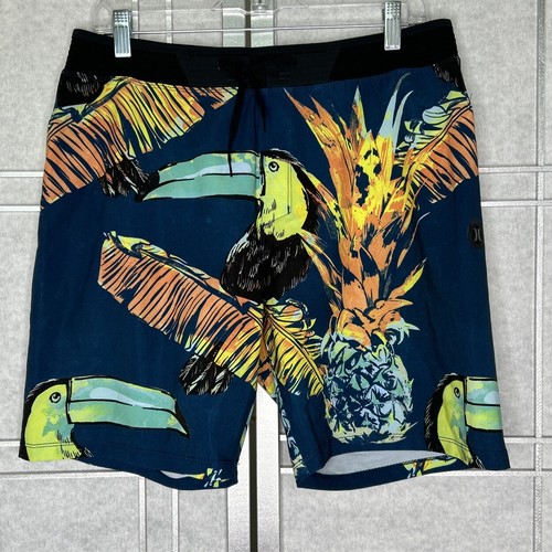 New Hurley Phantom Swim Trunks Shorts Mens SZ 32 Blue Toucan Trunks Bathing Suit - Picture 7 of 15