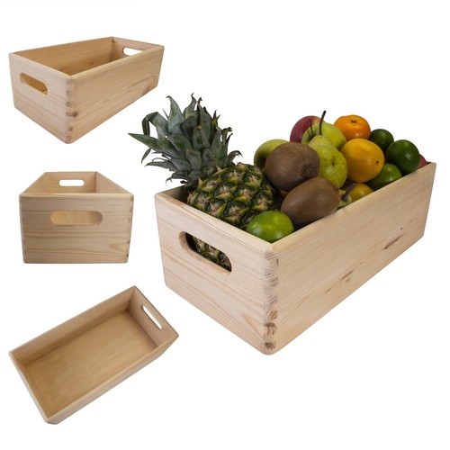 Caja de almacenamiento rectangular de madera con asas organizador de contenedores sin tapas - Imagen 6 de 7
