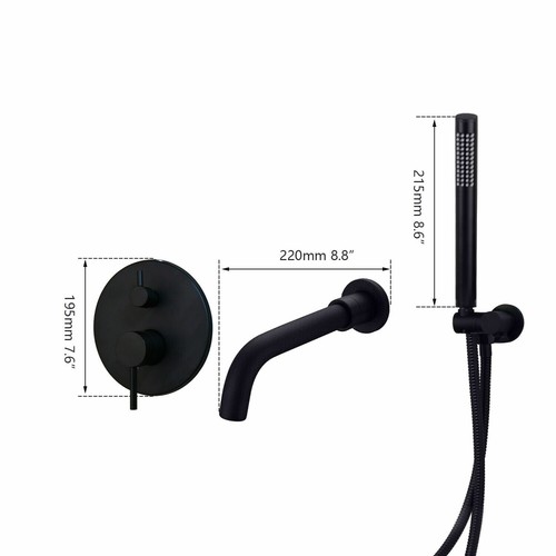 Bathroom Hand Shower Faucets Set Black Wall Mounted Mixer Bathtub Tap Set - Picture 2 of 12