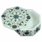 4" X 4" X 2" Marmor Schmuckbox Halbedelstein Pietra Dura Handgemachtes Geschenk