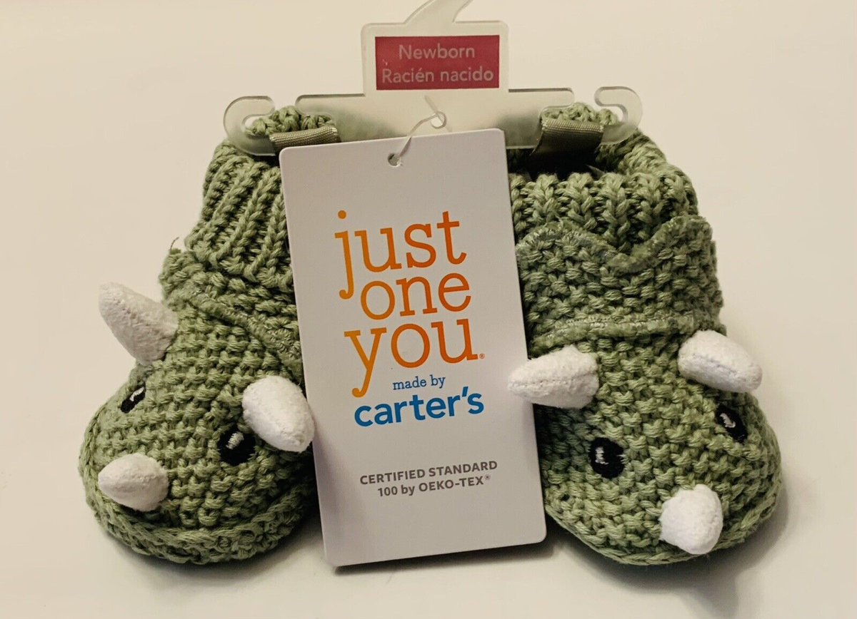 Carter's Newborn Baby Green Dinosaur Knitted Bootie Slippers