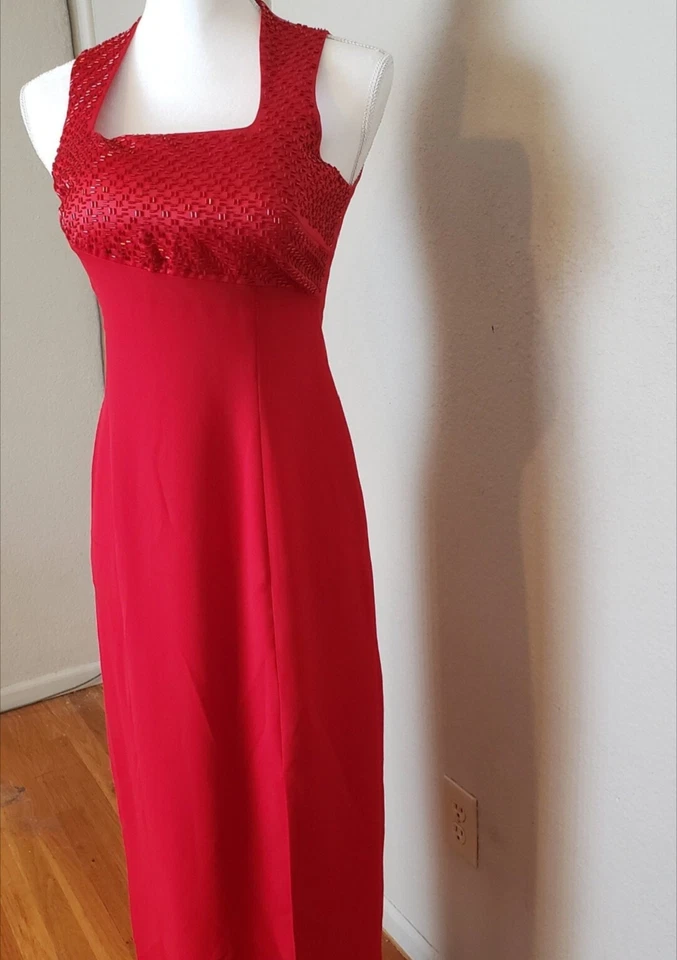 Vestido LIZ CLAIBORNE Talla 4 Rad Cuentas Largo Formal Lentejuelas Elegante Icónico abertura  Foto 2 de 4