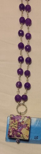 Purple Beaded Necklace with Square Purple & White Pendant - Picture 5 of 5