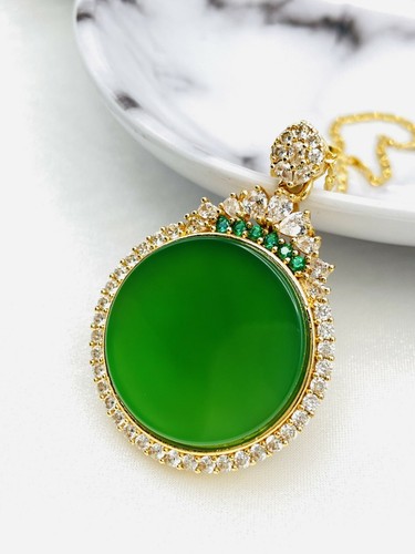 Jade Crystal Charm Necklace With 18K Gold Plated Chain Green Pendant Gemstone - Picture 1 of 6