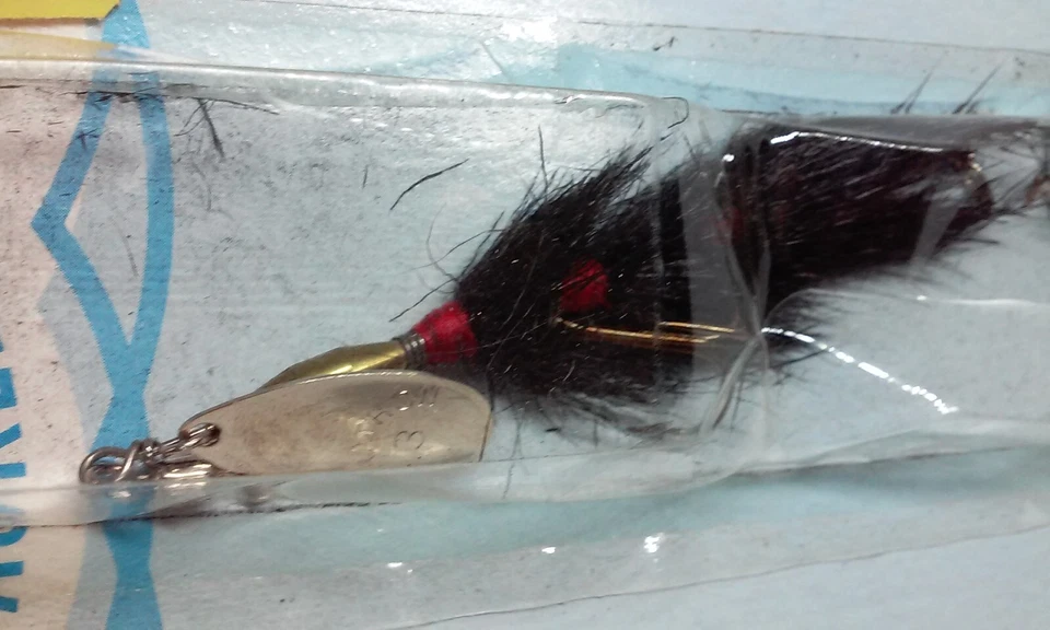 Señuelo de pesca giratorio en línea vintage MARATHON TACKLE BIG SLIM negro plateado/Br 4" nuevo en stock Foto 3 de 4