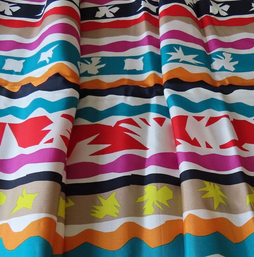 Vintage Italian Pure SILK Fabric VIBRANT Colorful Shapes 54" X 72" SARONG Pareo+
