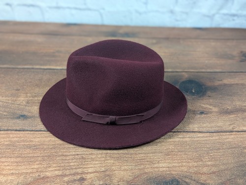 Womens 23” Small Burgundy Vintage LL Bean Fedora Hat Wool Made in England EXC - Picture 2 of 9