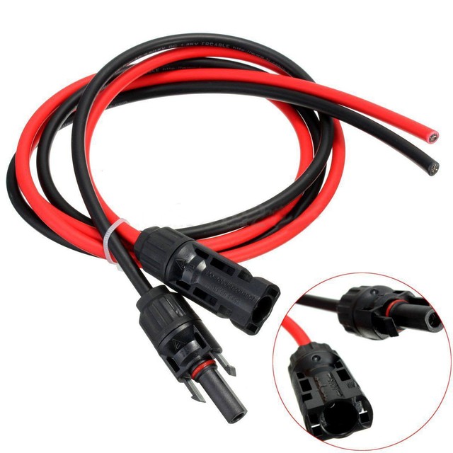 Pair of Solar Panel PV Cable Wire Male & Female MC4 Connectors Red & Black 3.5FT
