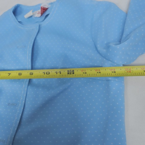 Abito cardigan vintage anni 70 set donna 5 blu bianco a pois collo fiocco taglia junior - Foto 13 di 22