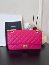 Auth Chanel Reissue 2.55 Medium Fuchsia Caviar Leather Gold Turnlock Chain