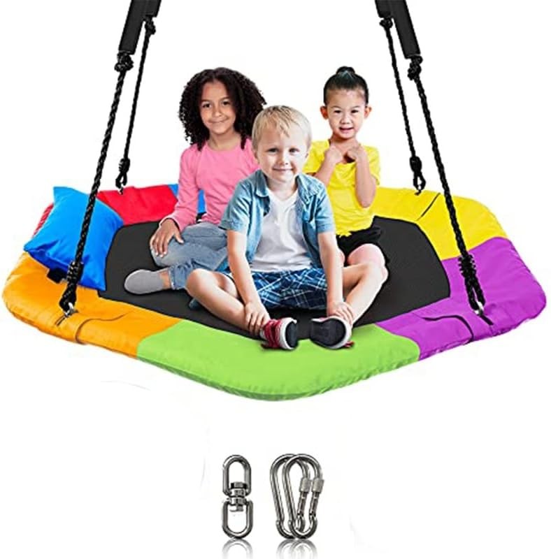 Columpio hexagonal platillo laegendary para niños y adultos, soporta hasta 700 libras, arco iris