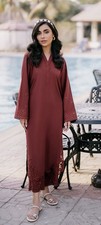 Women's Brown Lace Detailed Kurta Kurtas/Kurti Traditional Indian Tunic