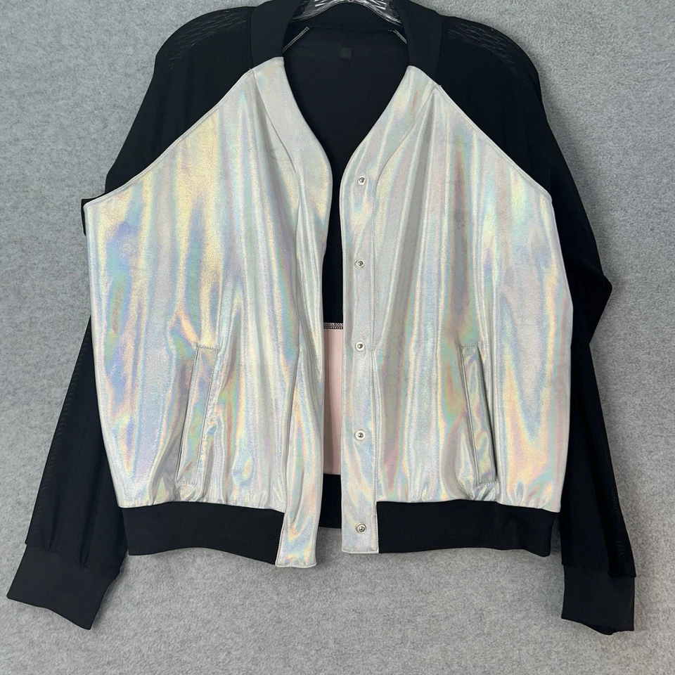 MSP Miraclesuit Womens M Snaps Activewear Jacket Iridescent Silver Sheer Black - Image 3 of 4