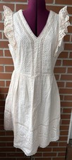 NWT LOFT Sz 8 Light Pink Dress Eyelet V-neck Flutter Ruffle Country Sleeve Boho