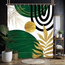 Abstract Emerald Green Gold Shower Curtain Set 60Wx71H Inches Minimalist Aest...
