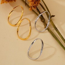 925 Sterling Silver 18k Gold Plated Oval Wavy Hoop Gold Earrings for Girls