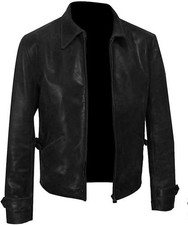 Men's Black Slim Fit Motorcycle Jacket Real Cowhide Leather Biker Riding Jacket