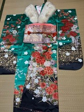 Furisode Kimono Set with Obi, Obi-jime, Long Underwear, Embroidered Collarette,