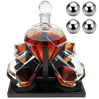 Diamond Whiskey Decanter Set, Diamond Decanter Set with 4 Glasses 4 Whiskey S...
